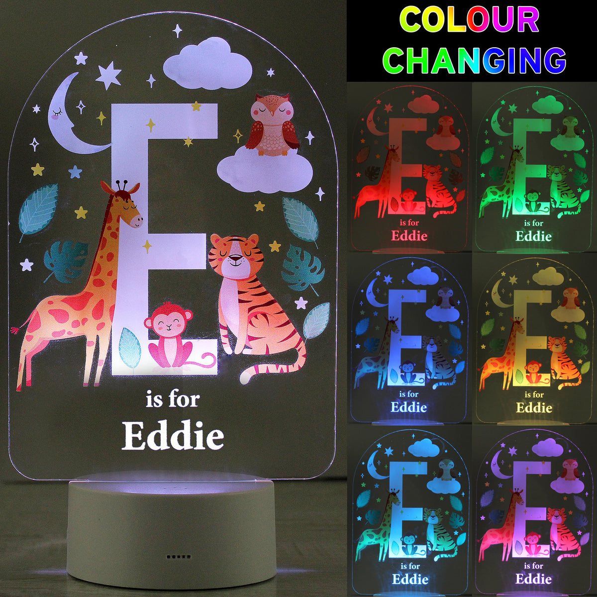 Personalised Animal Alphabet LED Colour Changing Night Light – alternative view