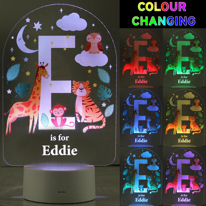 Personalised Animal Alphabet LED Colour Changing Night Light – alternative view