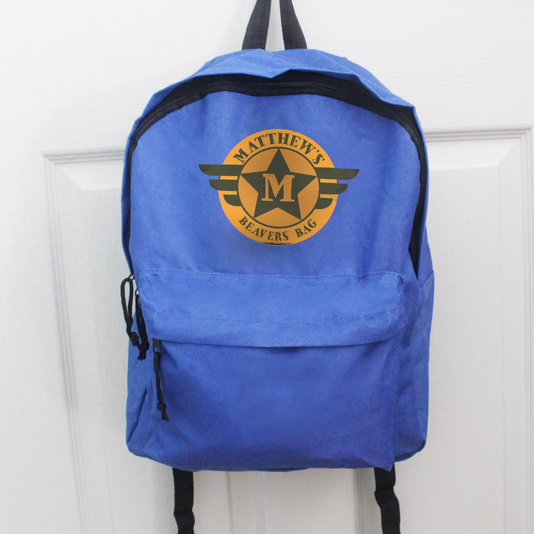 Personalised Badge Blue Backpack, The Personal Shop, personalised gifts