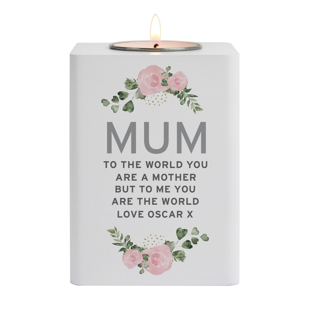 Personalised Abstract Rose White Wooden Tea light Holder – alternative view