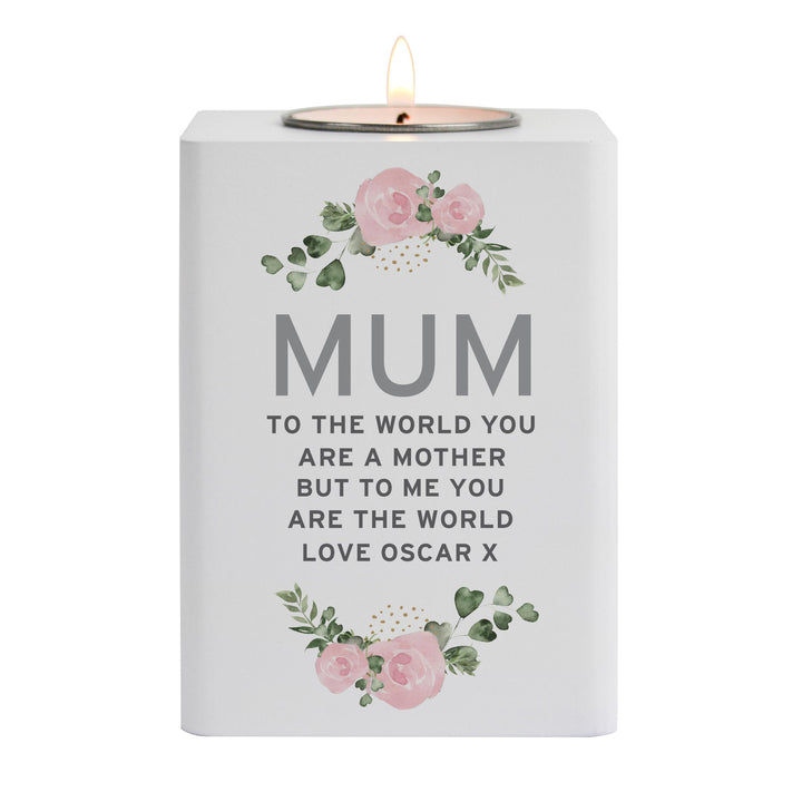 Personalised Abstract Rose White Wooden Tea light Holder – alternative view