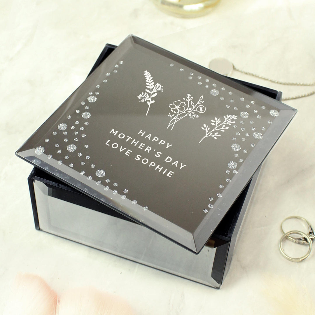 Personalised Floral Diamante Mirrored Trinket Box – alternative view