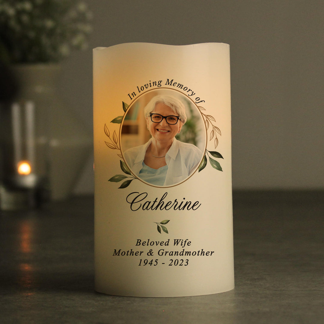 Personalised Botanical Memorial Photo Upload LED Candle – alternative view