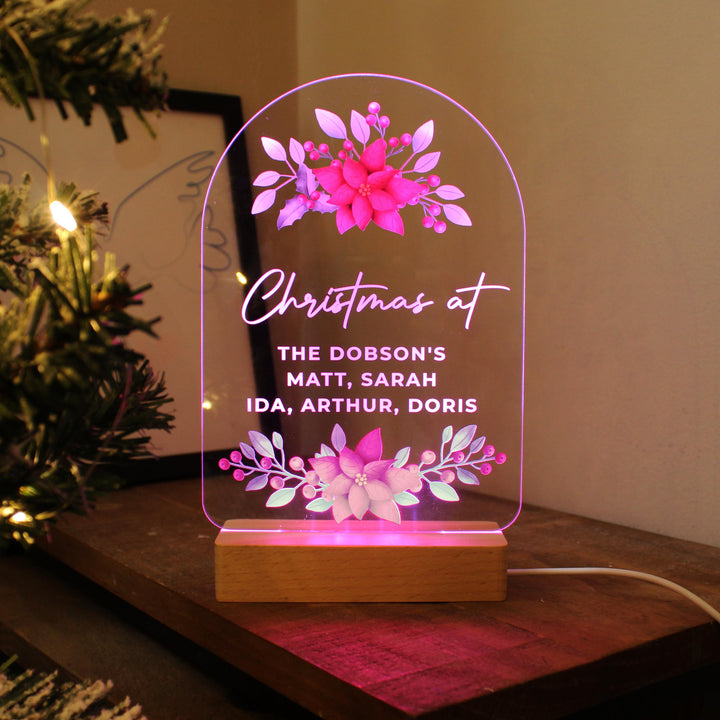 Personalised Christmas Poinsettia Wooden Based LED Light – alternative view