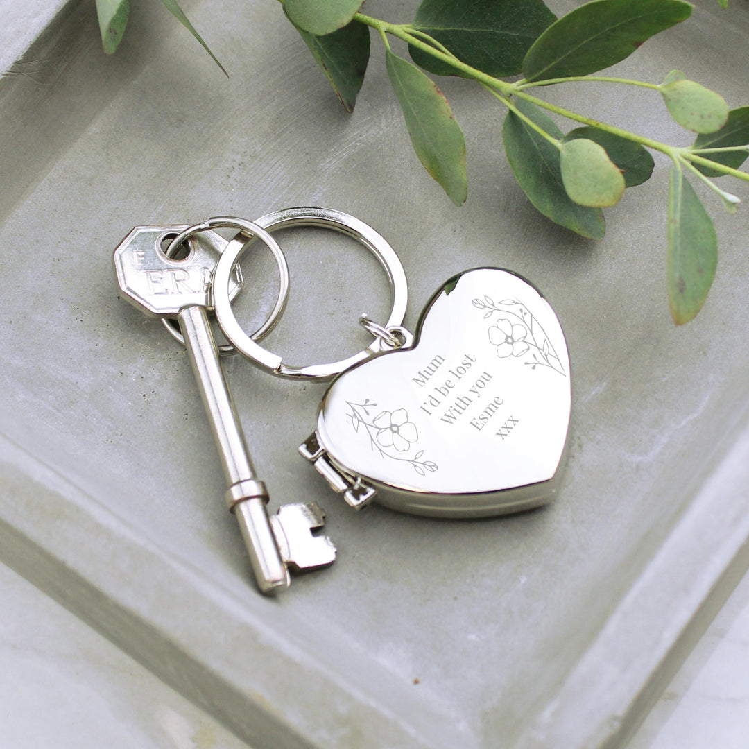 Personalised Floral Heart Photo Frame Keyring - alternative view