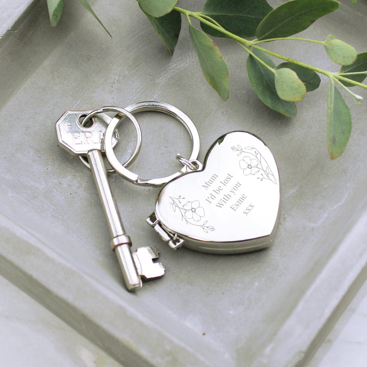 Personalised Floral Heart Photo Frame Keyring - alternative view