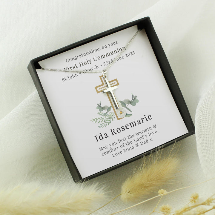 Personalised Floral Sentiment Cross Necklace and Box, The Personal Shop, personalised gifts