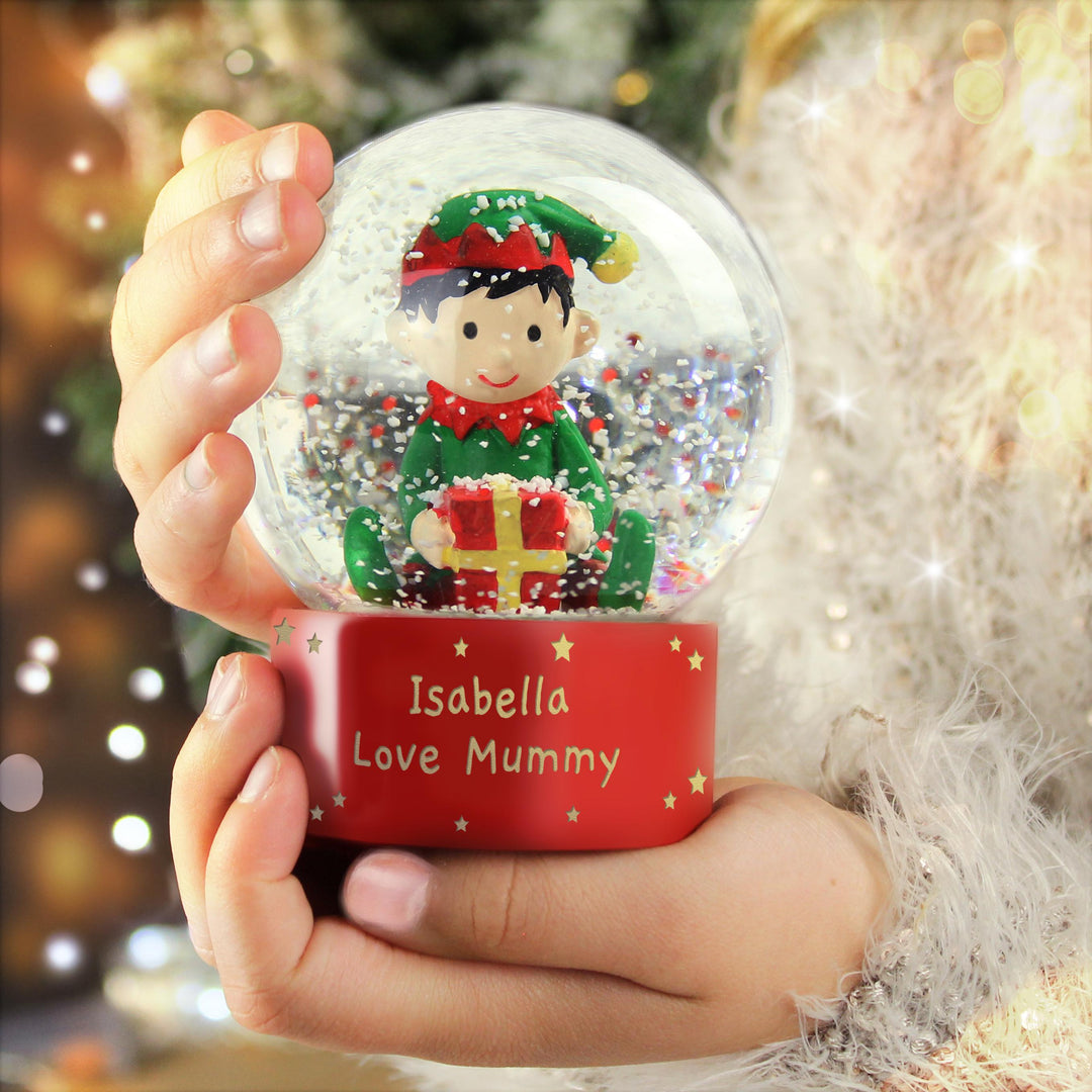 Personalised Message Elf Glitter Snow Globe Tree Decoration – alternative view