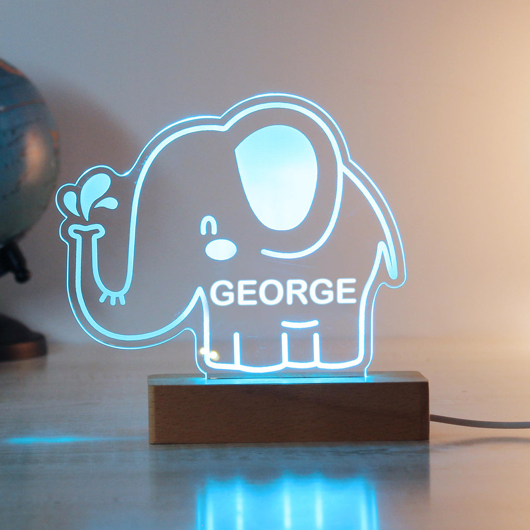 Personalised Elephant Wooden Based LED Light - alternative view