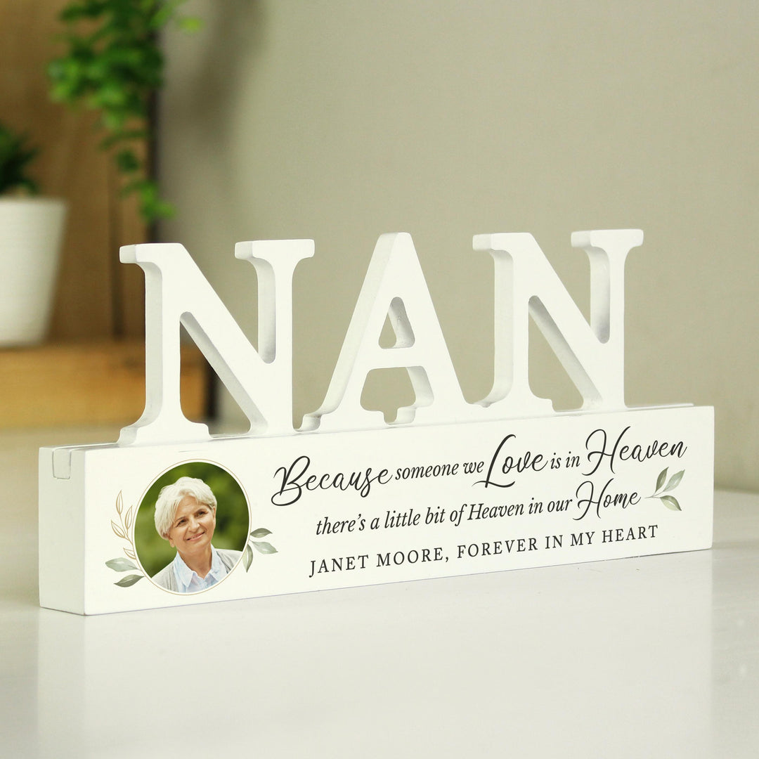 Personalised Botanical Memorial Photo Upload Wooden Nan Ornament, The Personal Shop, personalised gifts