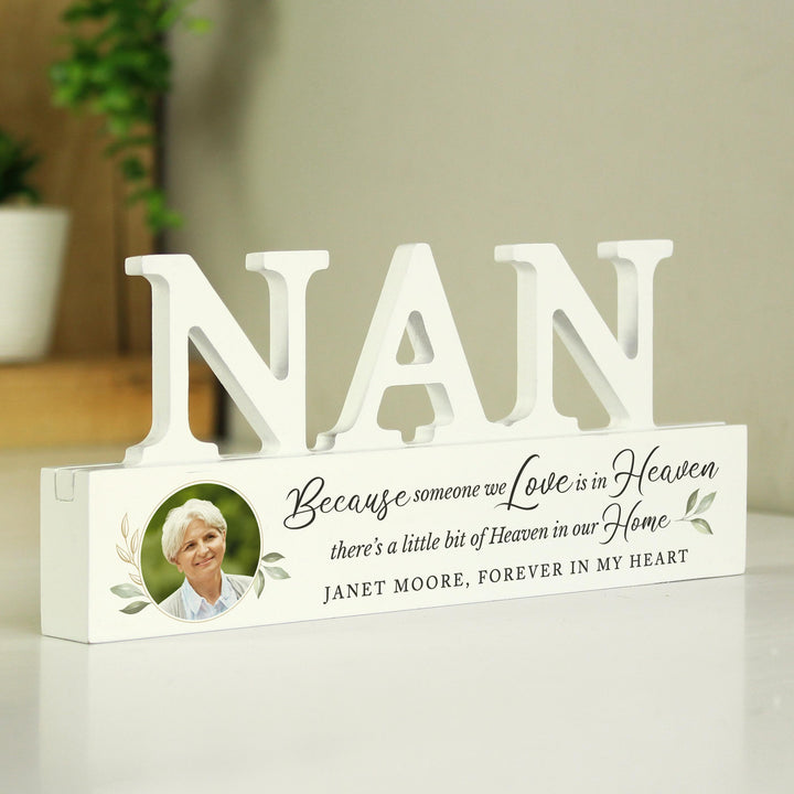 Personalised Botanical Memorial Photo Upload Wooden Nan Ornament, The Personal Shop, personalised gifts