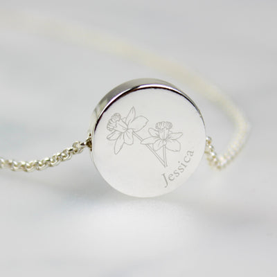 Personalised March Birth Flower Necklace and Box