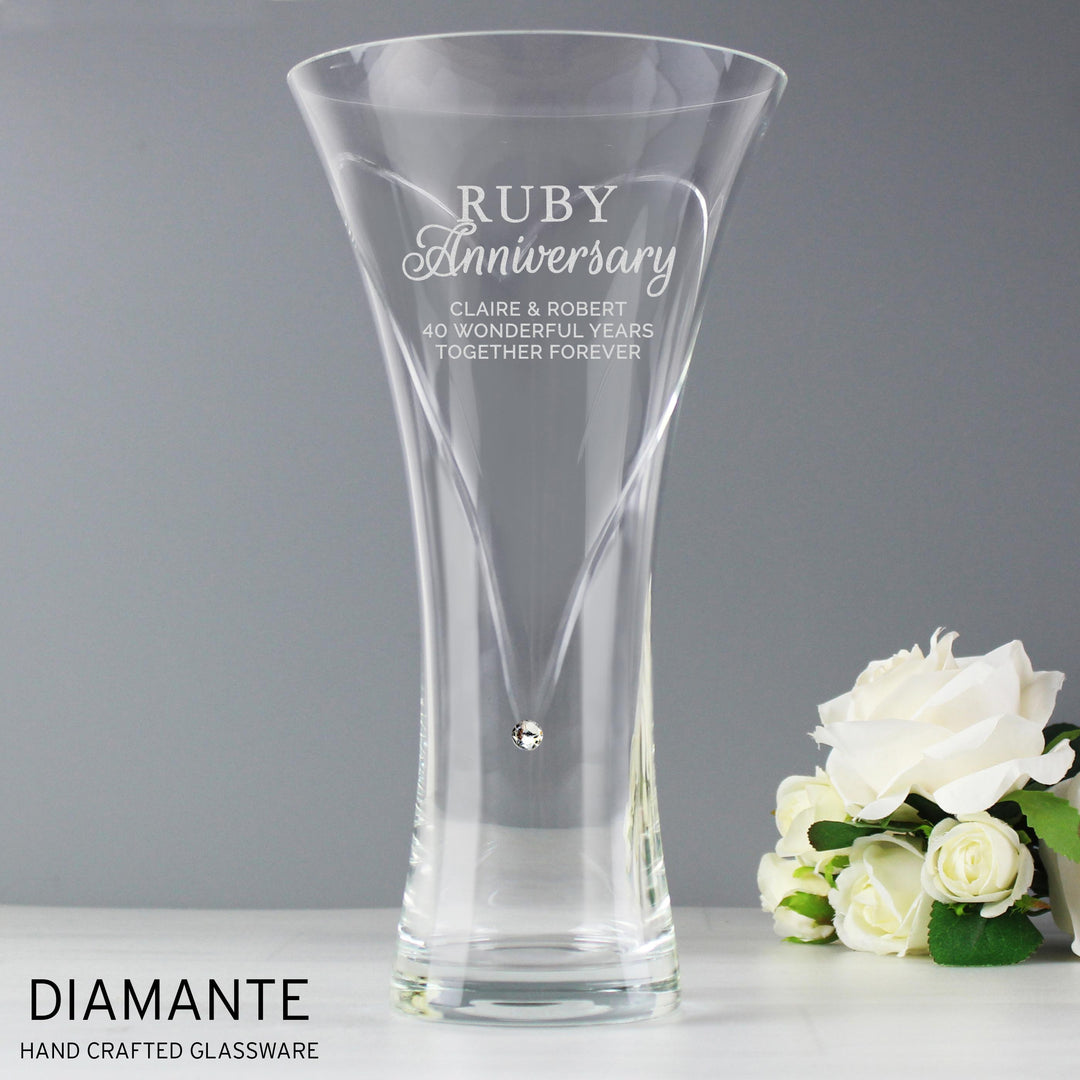 Personalised Ruby Anniversary Large Hand Cut Diamante Heart Vase - alternative view