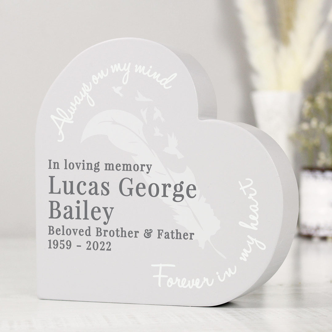 Personalised Feather Memorial Heart Ornament