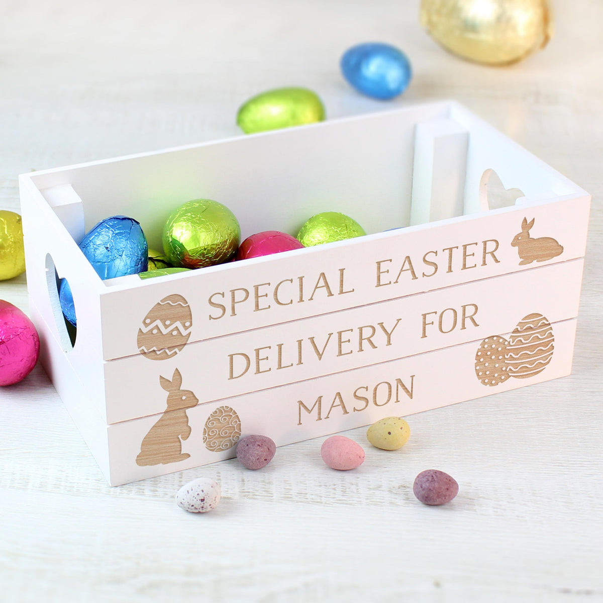 Personalised Easter Bunny White Wooden Crate – alternative view