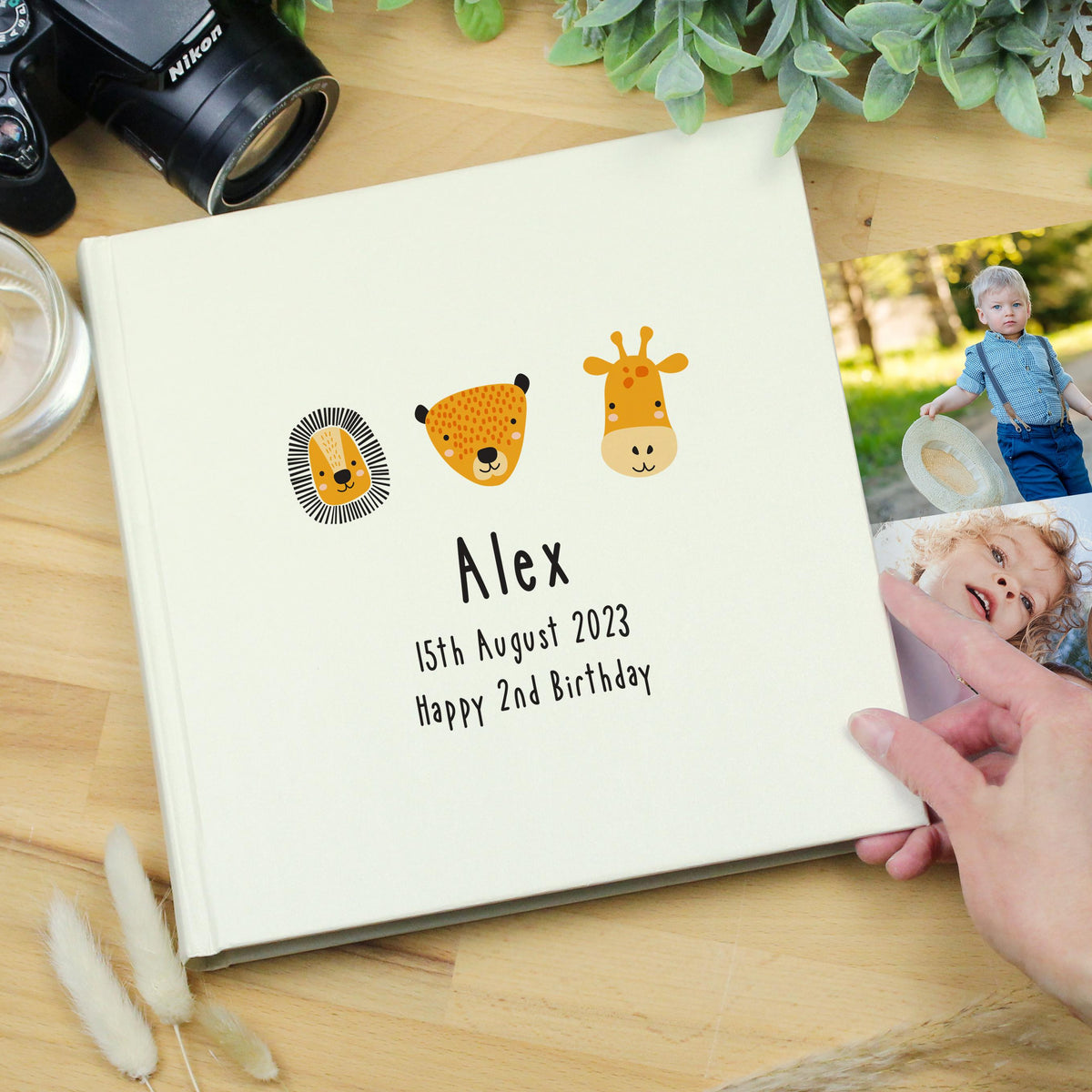 Personalised Scandi Safari Animals Square Photo Album, The Personal Shop, personalised gifts