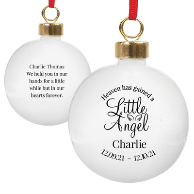 Personalised Little Angel Memorial Bauble, The Personal Shop, personalised gifts