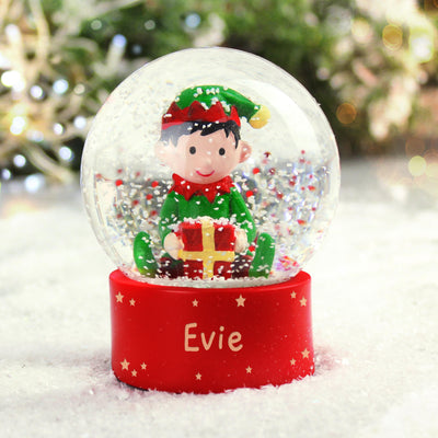 Personalised Name Only Elf Glitter Snow Globe Tree Decoration