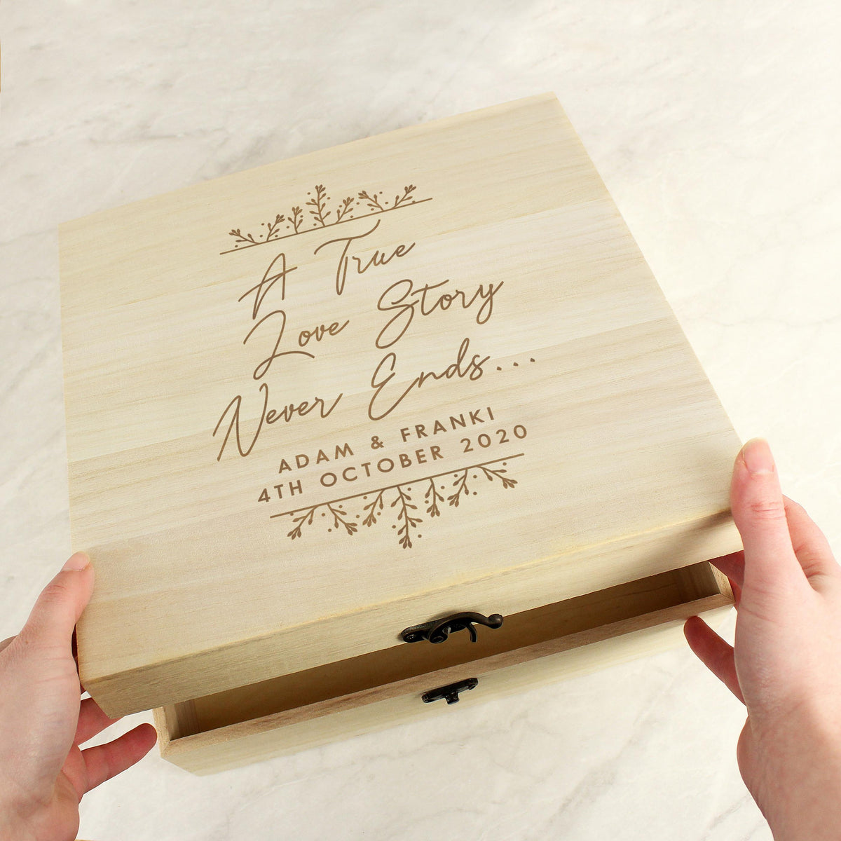 Personalised True Love Story Wooden Keepsake Box, The Personal Shop, personalised gifts