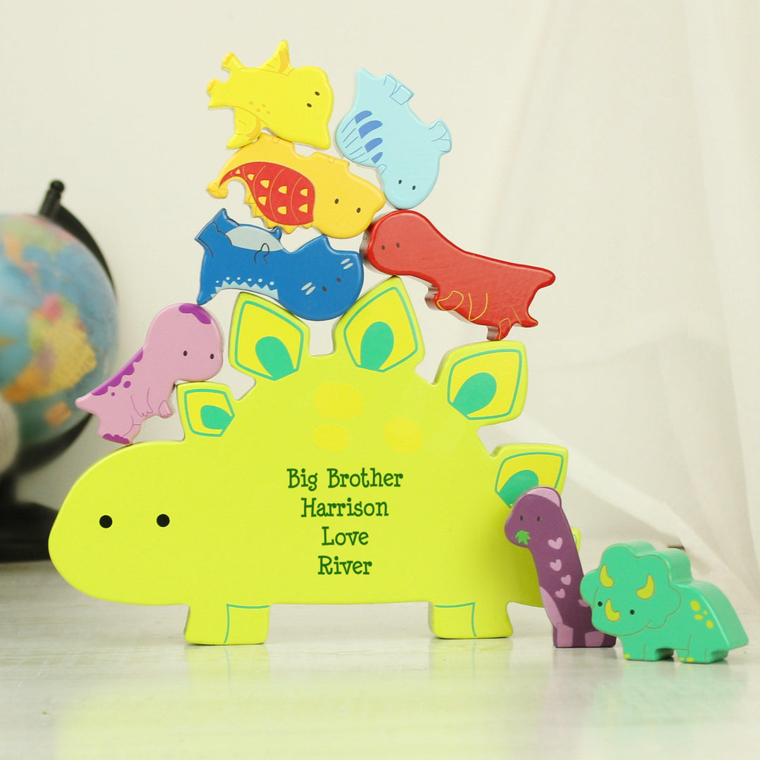 Personalised Free Text Wooden Dinosaur Stacker Toy, The Personal Shop, personalised gifts