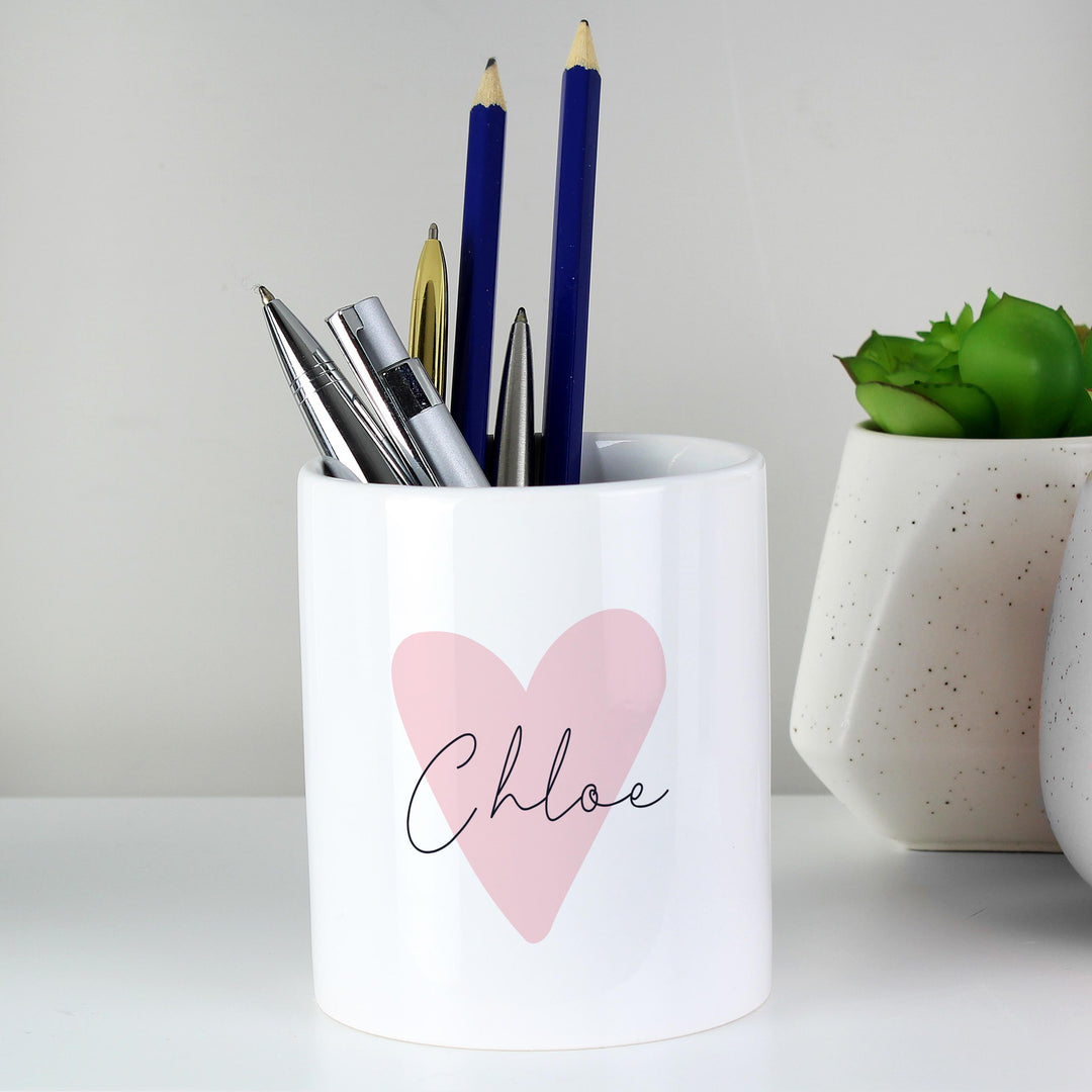 Personalised Pink Heart Make Up Brushes Pot – alternative view