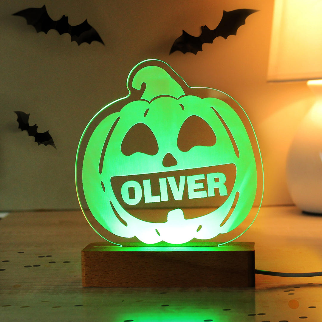Personalised Pumpkin Wooden LED Light – alternative view