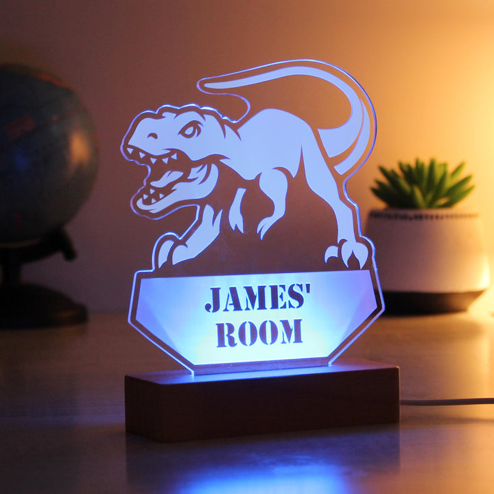 Personalised Dinosaur Wooden Based LED Light - alternative view