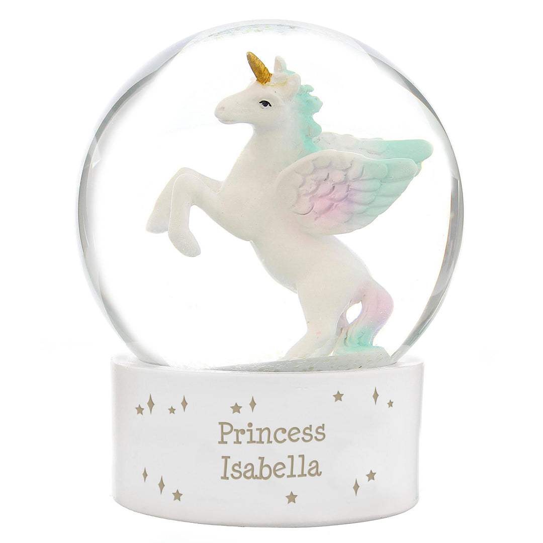 Personalised Unicorn Snow Globe, The Personal Shop, personalised gifts