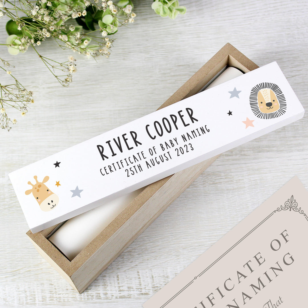 Personalised Safari Animals Wooden Certificate Holder, The Personal Shop, personalised gifts