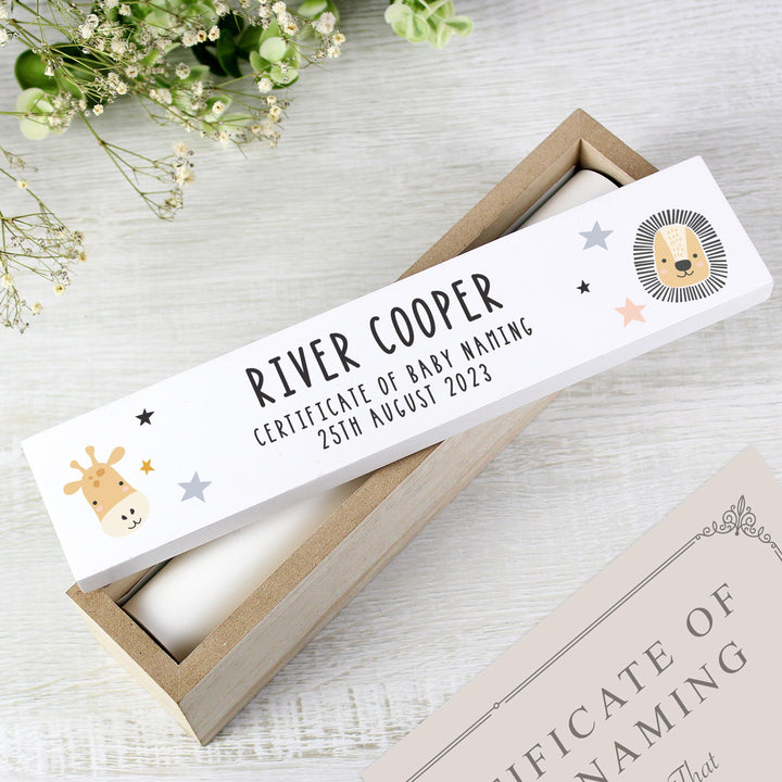 Personalised Safari Animals Wooden Certificate Holder, The Personal Shop, personalised gifts