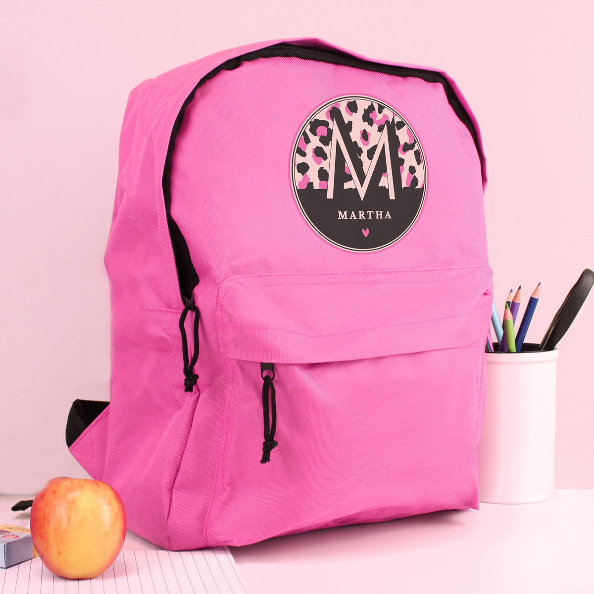 Personalised Leopard Print Pink Backpack, The Personal Shop, personalised gifts