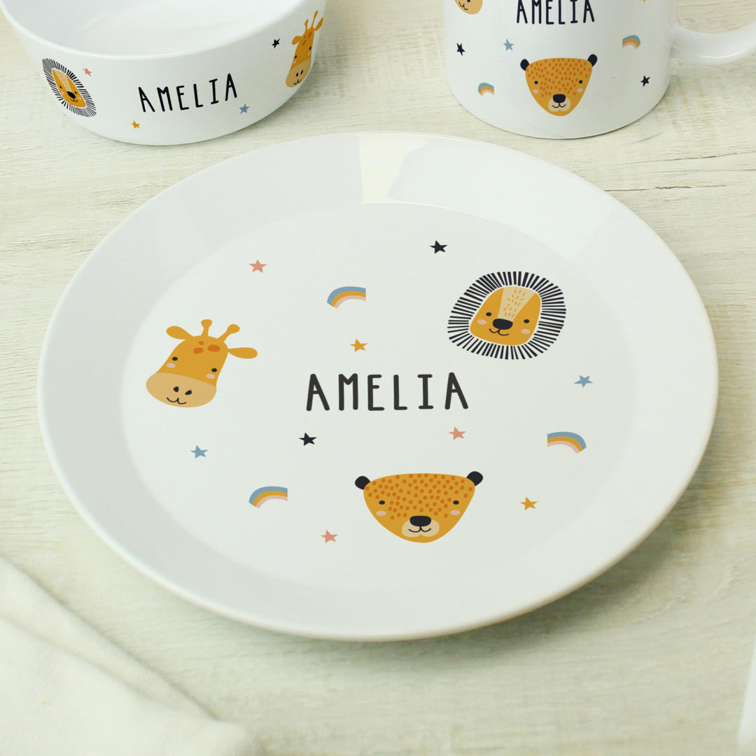 Personalised Safari Animals Plastic Childrens Breakfast Set – alternative view