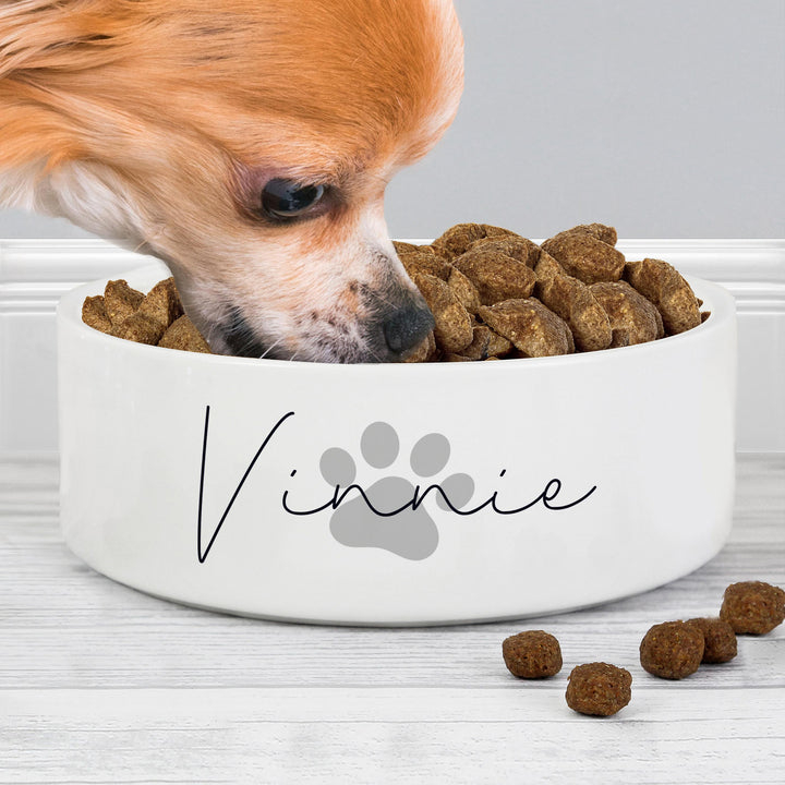 Personalised Grey Pawprint Name 14cm Medium Pet Bowl – alternative view