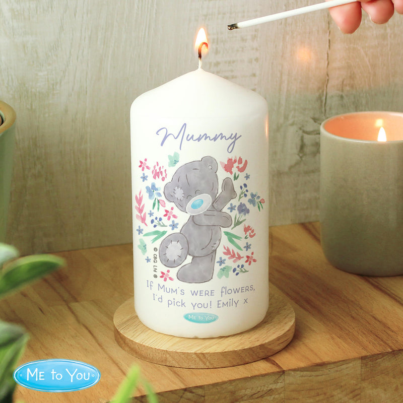 Personalised Me To You Floral Pillar Candle