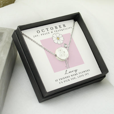 Personalised October Birth Flower Necklace and Box