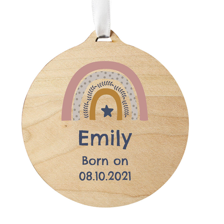 Personalised Pink Rainbow Round Wooden Decoration – alternative view