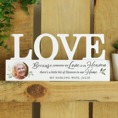 Personalised Botanical Memorial Photo Upload Wooden Love Ornament