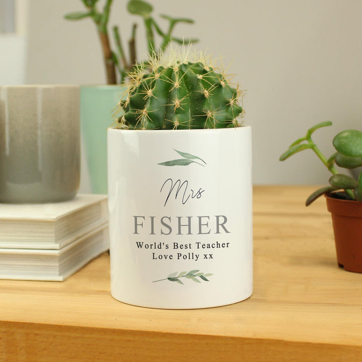 Personalised Free Text Botanical Ceramic Storage Pot – alternative view
