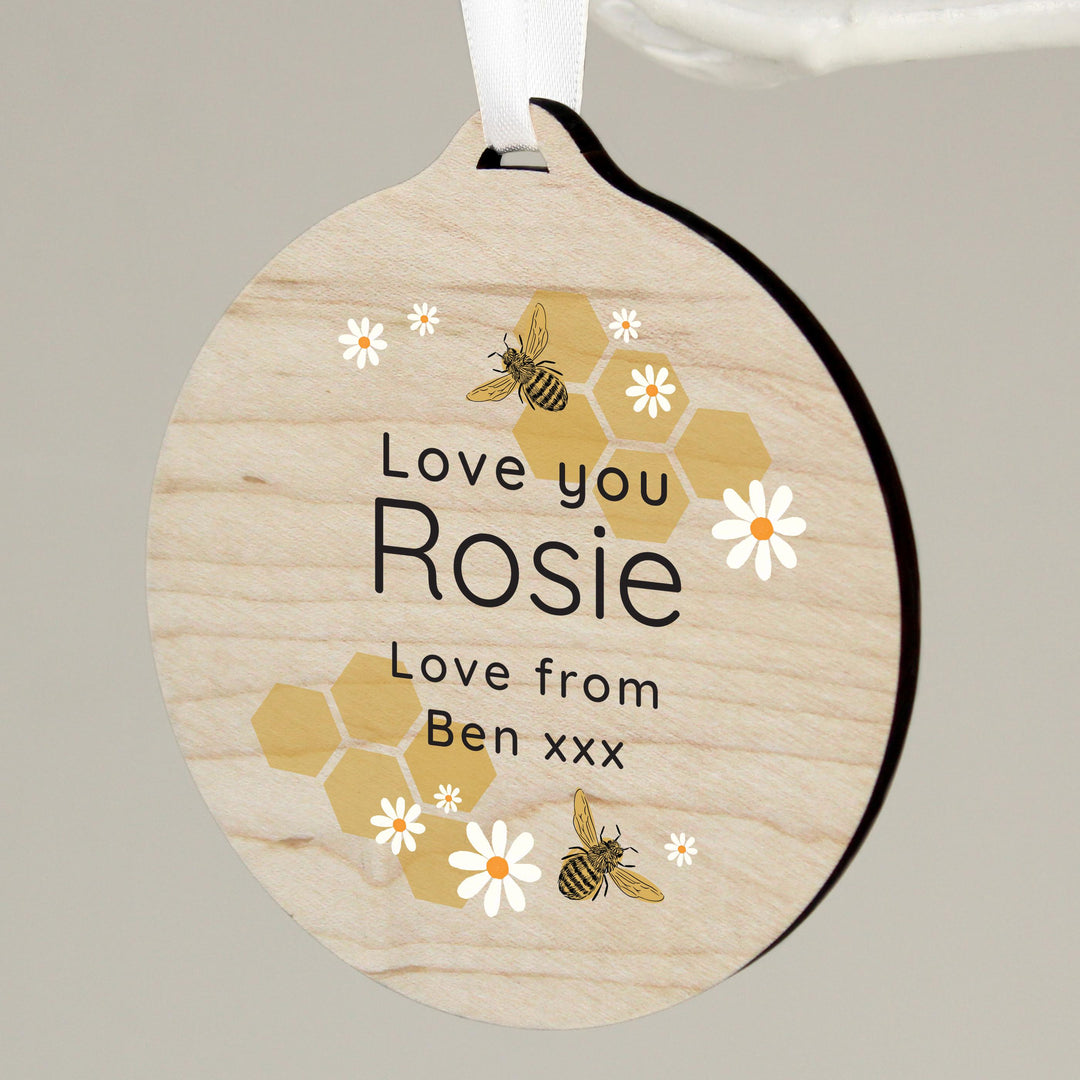 Personalised Bee Round Wooden Decoration – alternative view