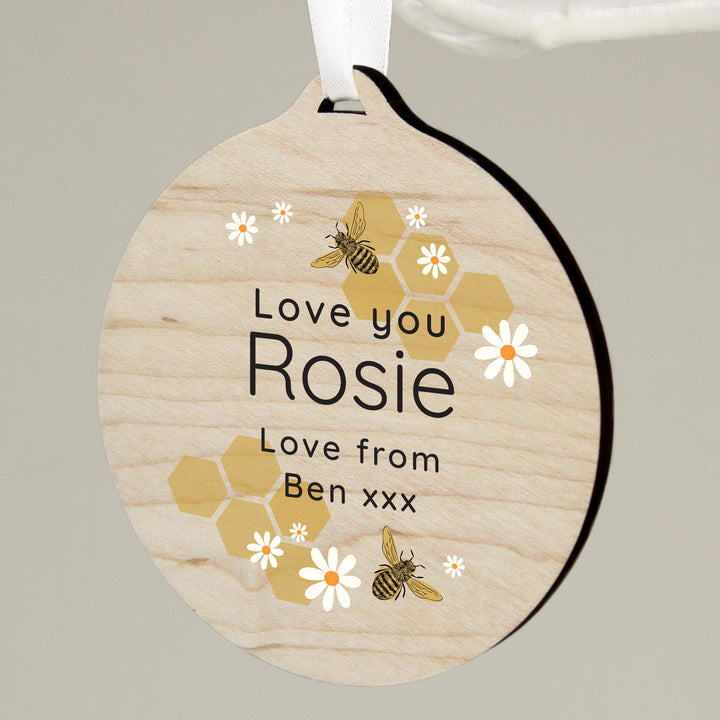 Personalised Bee Round Wooden Decoration – alternative view
