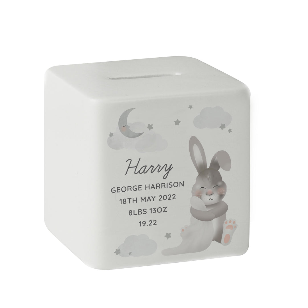 Personalised Baby Bunny Ceramic Square Money Box – alternative view