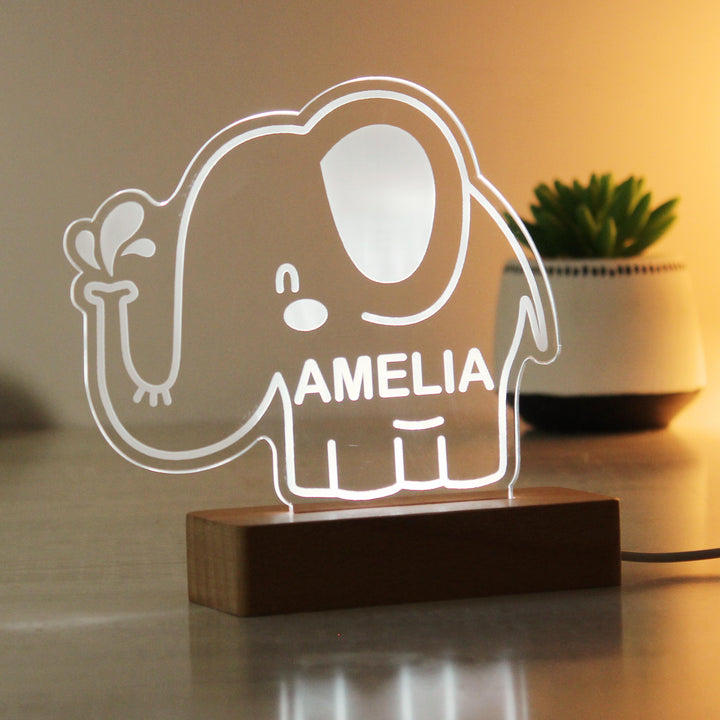 Personalised Elephant Wooden Based LED Light - alternative view