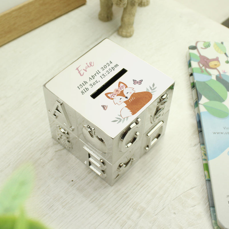 Personalised Woodland Fox ABC Money Box