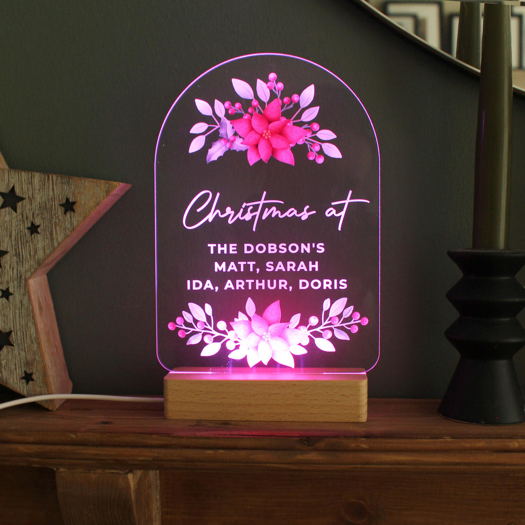 Personalised Christmas Poinsettia Wooden Based LED Light – alternative view