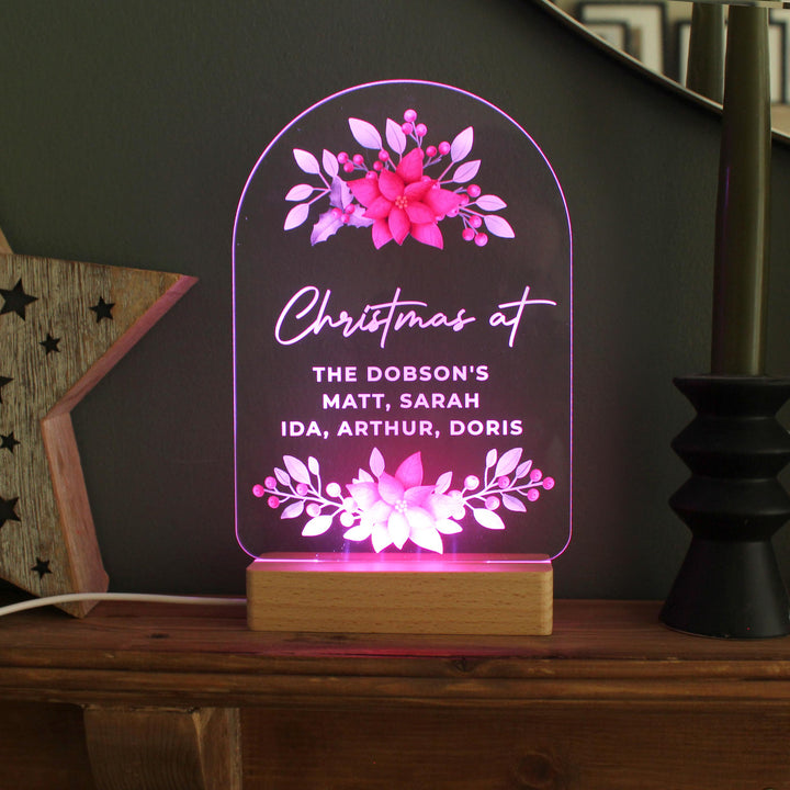 Personalised Christmas Poinsettia Wooden Based LED Light – alternative view