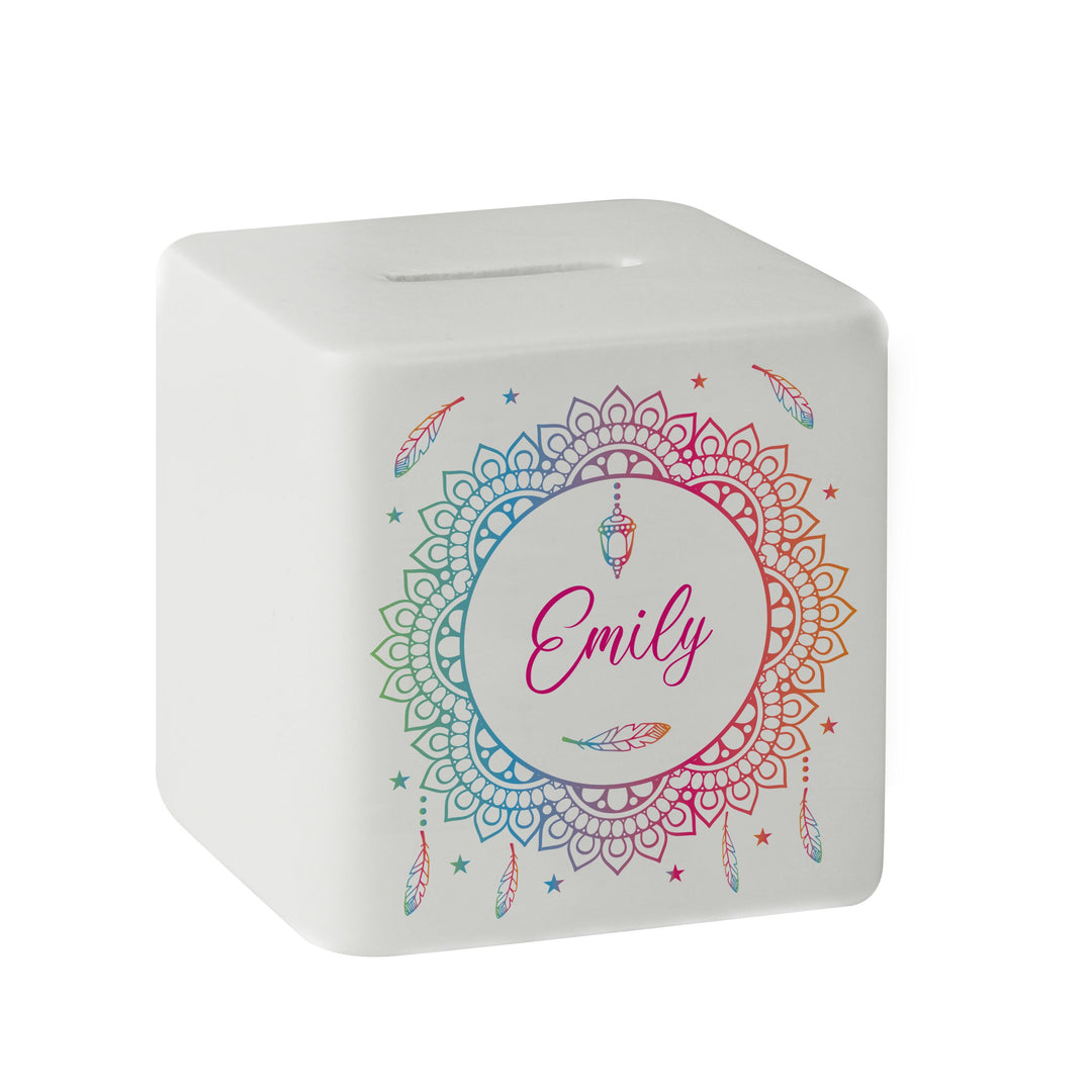 Personalised Dreamcatcher Ceramic Square Money Box – alternative view