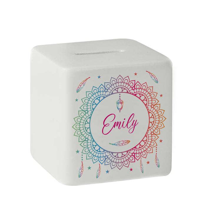 Personalised Dreamcatcher Ceramic Square Money Box – alternative view