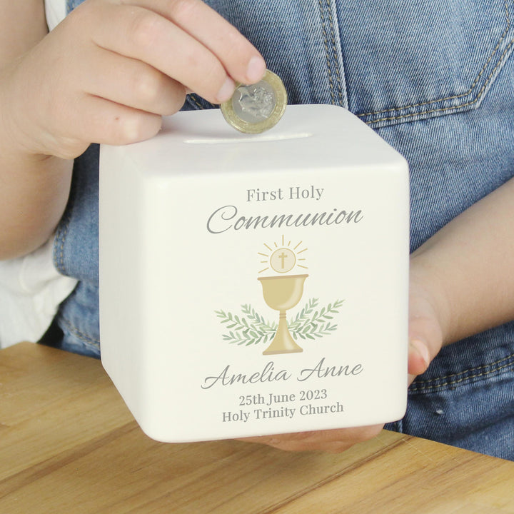 Personalised First Holy Communion Ceramic Square Money Box, The Personal Shop, personalised gifts