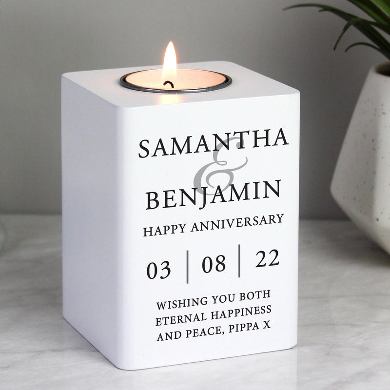 Personalised Couples White Wooden Tea light Holder