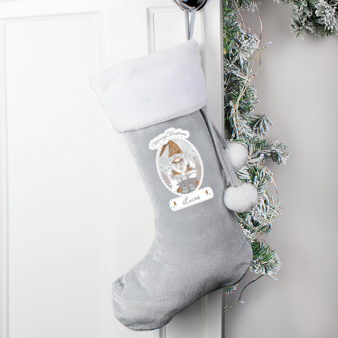 Personalised Christmas Gonk Only Silver Grey Stocking – alternative view